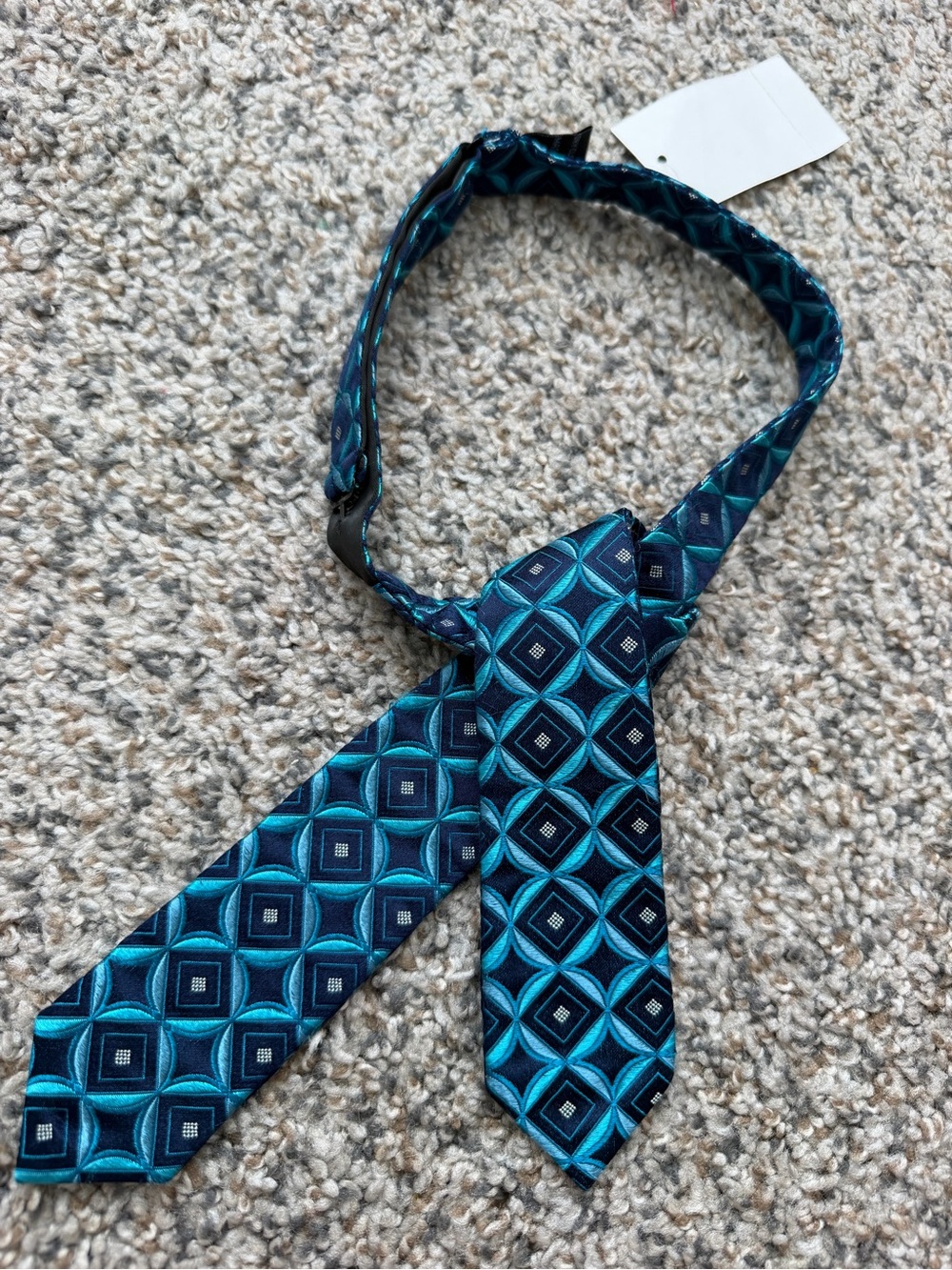 Men's Self-Tie Bow Tie Blue&Teal Geometric Diamond Pattern /AdjustableItem Silk